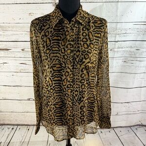 Equipment Femme Sheer Animal Print Long Sleeve Silk Blouse Brown/Black Small